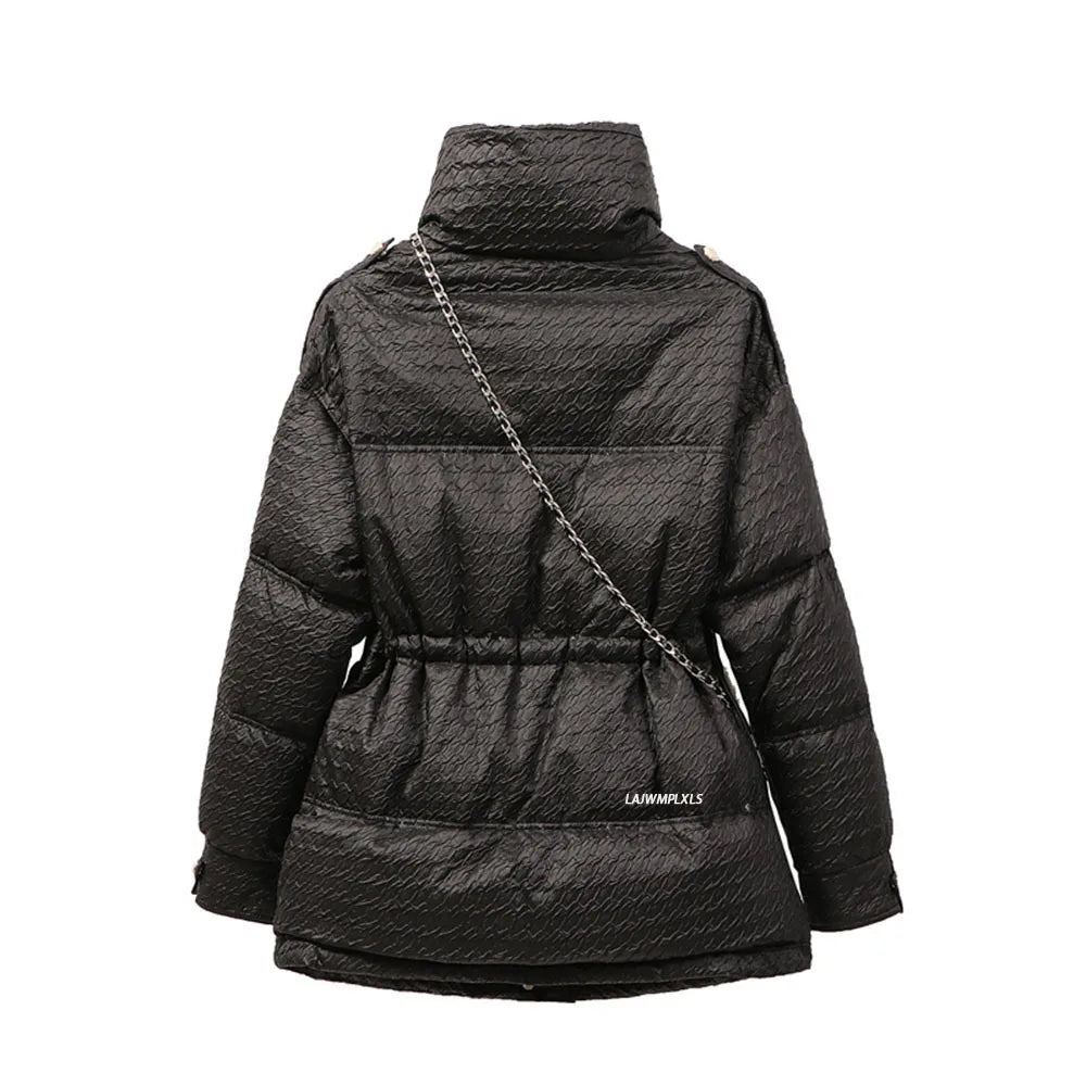 2021 New Women Winter Warm Lovely Jacket Thick Warm 90% White Duck Down Jacket Loose Down Coat Outwear Stand Collar with Bag