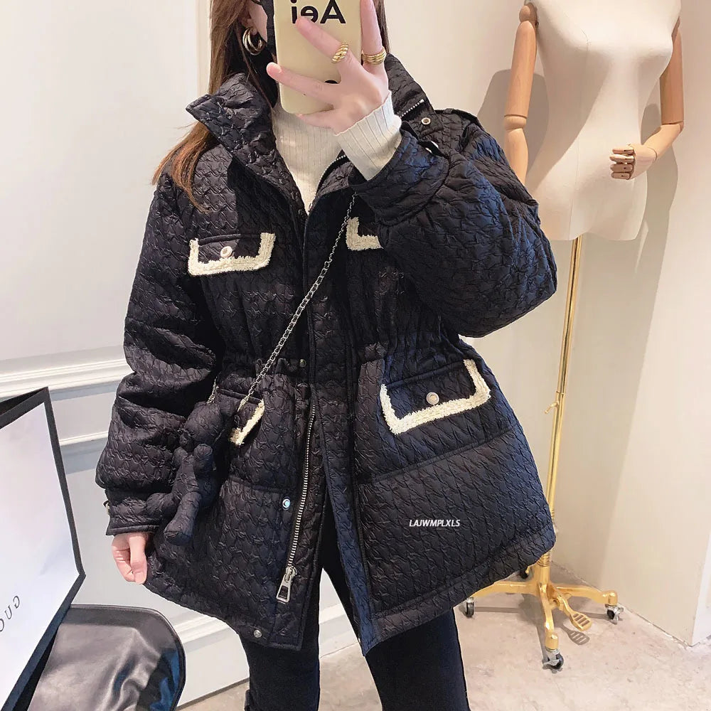 2021 New Women Winter Warm Lovely Jacket Thick Warm 90% White Duck Down Jacket Loose Down Coat Outwear Stand Collar with Bag